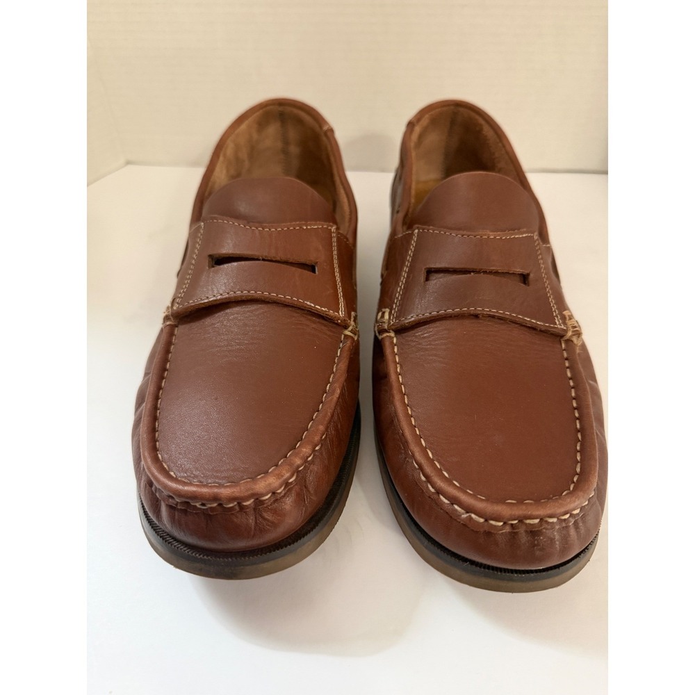 Samuel Windsor Mens Tan Brown Leather Handmade Penny Loafer Boat Shoes Size 12